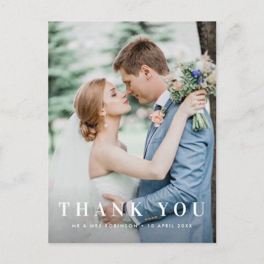 Carte Postale mariage photo et texte simple merci (Devant)