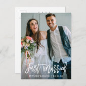 Carte Postale Mariage Photo Juste Marié Brush Script Moderne (Devant / Derrière)