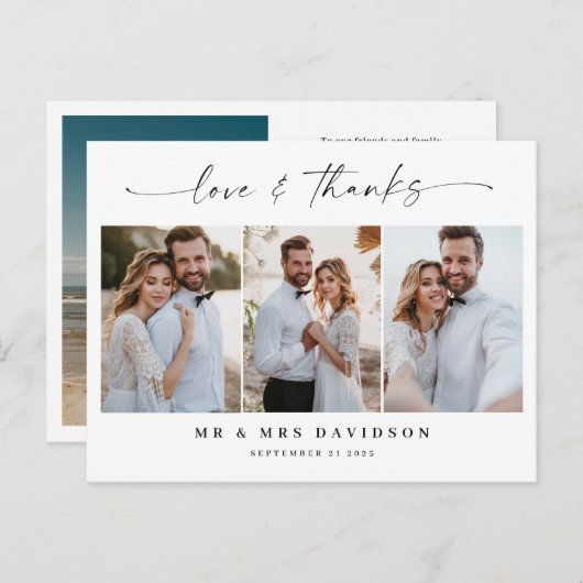 Carte Postale Mariage Photo manuscrit Love and Thanks (Devant / Derrière)