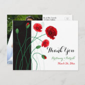 Carte postale mariage PHOTO Merci | Poppies rouges (Devant / Derrière)