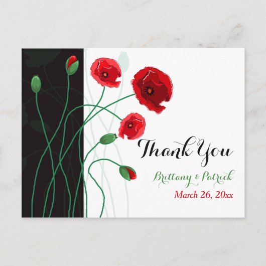 Carte postale mariage PHOTO Merci | Poppies rouges (Devant)