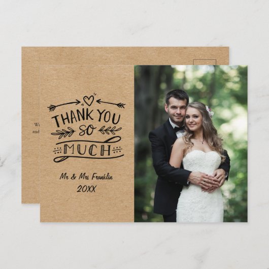 Carte Postale Mariage Photo Merci Rustic Kraft Boho Postcard (Devant / Derrière)