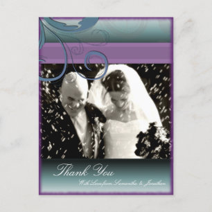Carte postale Mariage photo Merci Turquoise et vio