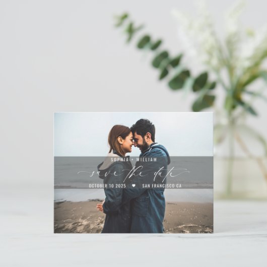 Carte Postale Mariage photo minimal moderne Enregistrer la date (Debout devant)