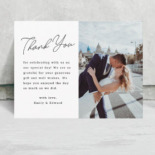 Carte Postale Mariage photo minimaliste moderne Merci de script