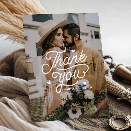 Carte Postale Mariage photo moderne Bold Typographie Merci