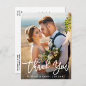 Carte Postale Mariage Photo Moderne Brush Script Merci W (Devant / Derrière)