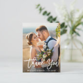 Carte Postale Mariage Photo Moderne Brush Script Merci W (Debout devant)