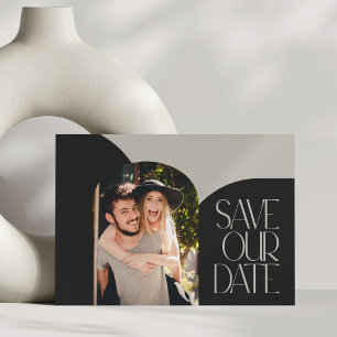 Carte Postale Mariage Photo Moderne Chic Noir Beige Arche