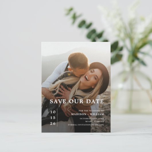 Carte Postale Mariage photo moderne Enregistrer la date Code QR (Debout devant)