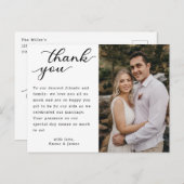 Carte Postale Mariage photo moderne lettres main Merci (Devant / Derrière)