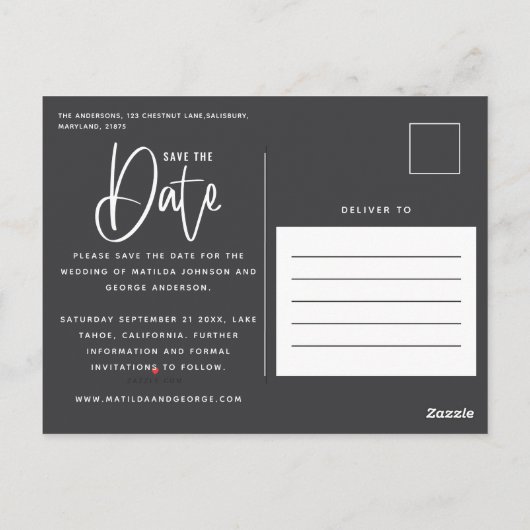 Carte Postale Mariage photo monochrome écrit à la main moderne i (Dos)