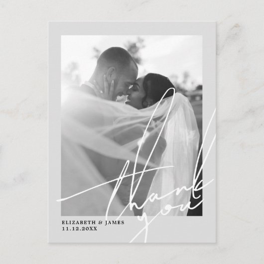 Carte Postale Mariage photo noir et blanc Merci (Devant)