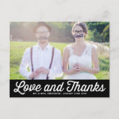 Carte Postale Mariage photo noir rétro Script Merci (Devant)