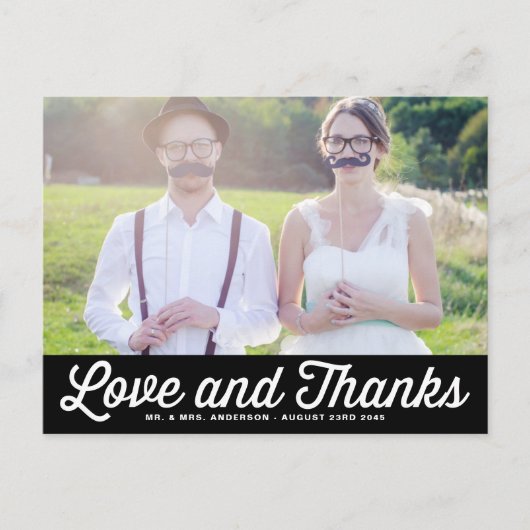 Carte Postale Mariage photo noir rétro Script Merci (Devant)