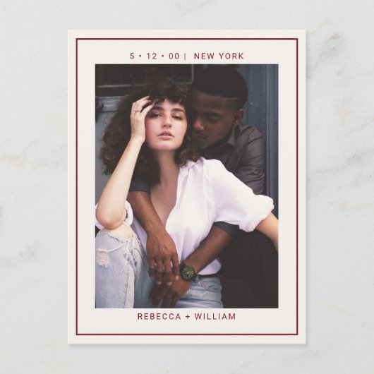 Carte Postale Mariage photo simple Bourgogne enregistrer la date (Devant)