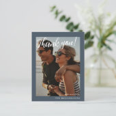 Carte Postale Mariage photo simple Merci bleu (Debout devant)