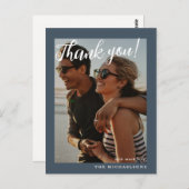 Carte Postale Mariage photo simple Merci bleu (Devant / Derrière)