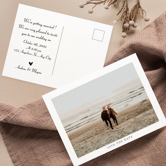 Carte Postale Mariage photo simple minimaliste