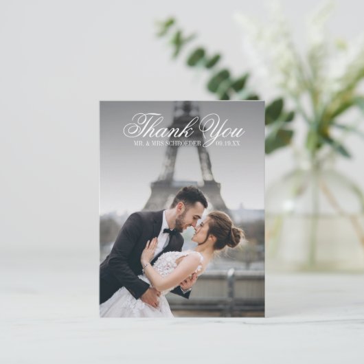 Carte postale Mariage photo Toile & Calligraphie (Debout devant)