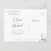 Carte Postale Mariage photo vert minimal enregistrer la date (Dos)