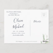 Carte Postale Mariage photo vert minimal enregistrer la date (Dos)