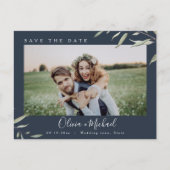 Carte Postale Mariage photo vert minimal enregistrer la date (Devant)