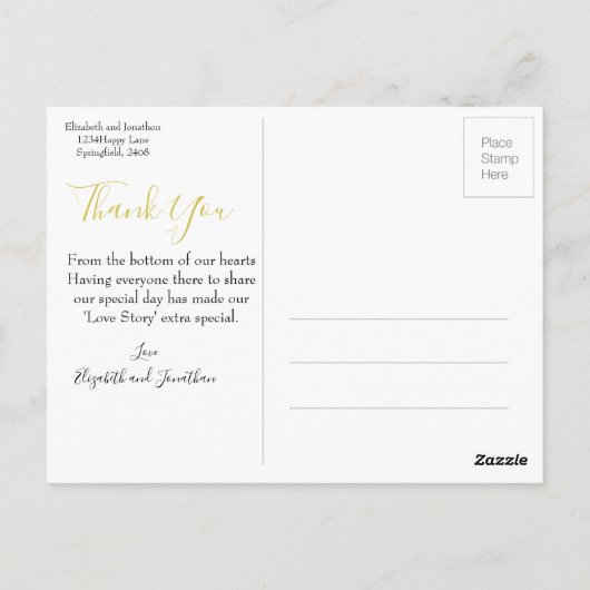 Carte Postale Mariage Photo Vert or Indien style Merci (Dos)