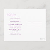 Carte Postale Mariage photo violet Enregistrer la date Invitatio (Dos)