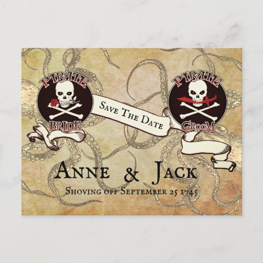 Carte Postale Mariage Pirate "Enregistrer La Date" (Devant)