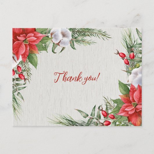 Carte Postale Mariage Poinsettia Rouge Feuillage Vert (Devant)