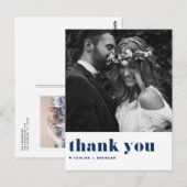 Carte Postale Mariage Remerciement Typographie Rétro Gras Bleu M (Devant / Derrière)