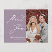 Carte Postale Mariage Remerciements Élégant Script Chic Violet P (Devant)