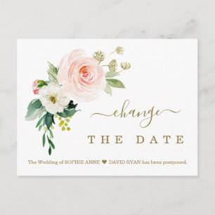 Carte Postale Mariage reporté Charm Pink White Flowers