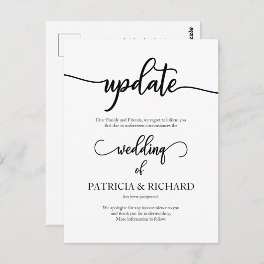 Carte Postale Mariage reporté Date Faire-part élégant (Devant / Derrière)