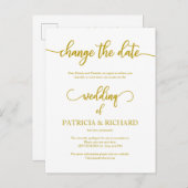 Carte Postale Mariage reporté Date Faire-part Elegant Gold (Devant / Derrière)