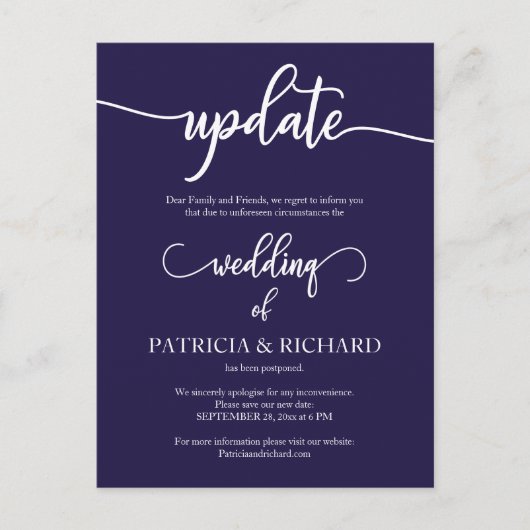 Carte Postale Mariage reporté Date Faire-part Marine Bleu (Devant)