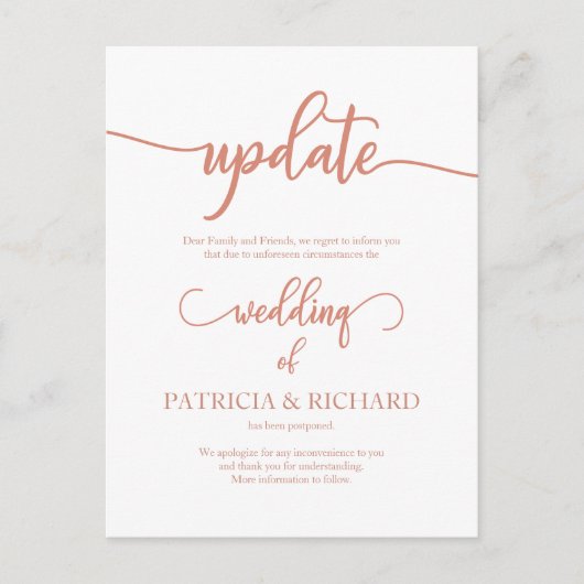 Carte Postale Mariage reporté Date Faire-part or Rose (Devant)
