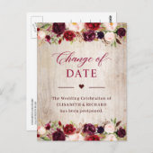 Carte Postale Mariage reporté Date Rustique Bois Bourgogne Flora (Devant / Derrière)