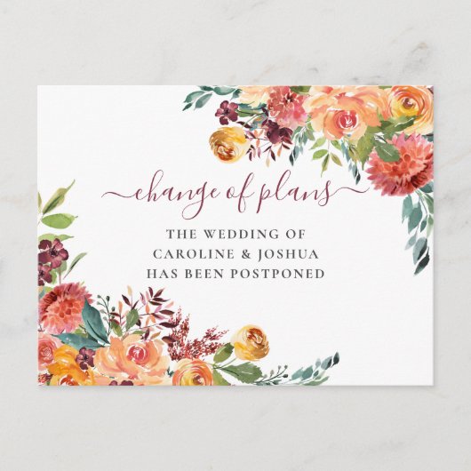 Carte Postale Mariage reporté Fleurs d'automne Changement de dat (Devant)