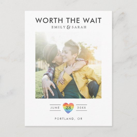 Carte Postale Mariage reporté LGBTQ Enregistrer la date avec la (Devant)