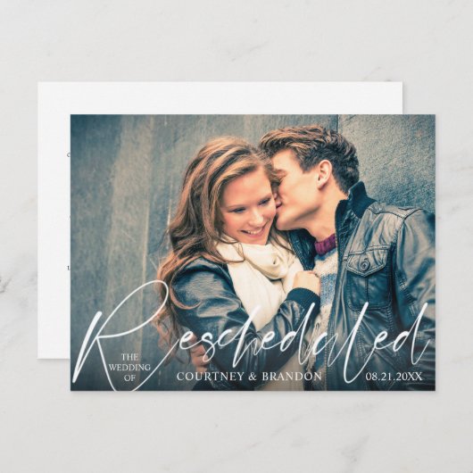 Carte Postale Mariage reprogrammé Date de modification Script mo (Devant / Derrière)