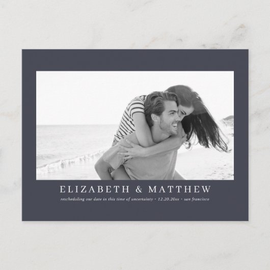 Carte Postale Mariage reprogrammé Faire-part photo moderne (Devant)