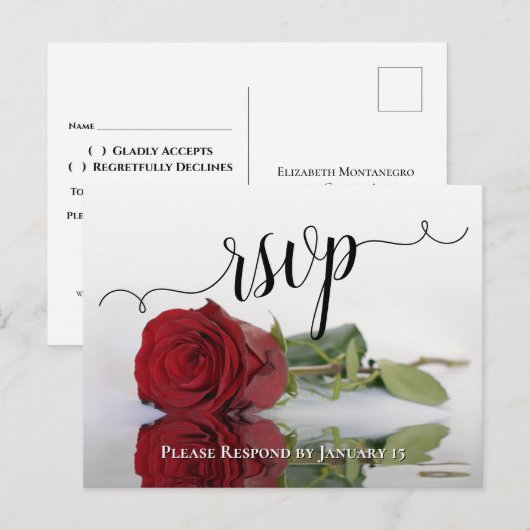 Carte Postale Mariage romantique de rose rouge RSVP (Devant / Derrière)