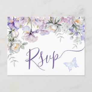 Carte Postale Mariage romantique violet lunaire blanc RSVP