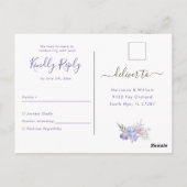 Carte Postale Mariage romantique violet lunaire blanc RSVP (Dos)