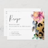 Carte Postale Mariage Rose Doré Imprimé Léopard Bling Girly Glam (Devant / Derrière)