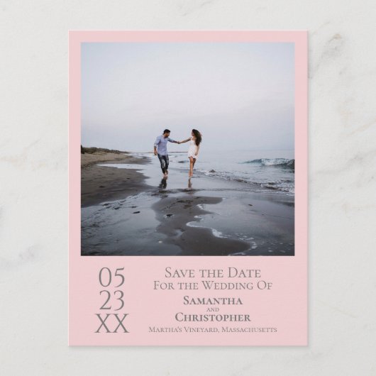 Carte Postale Mariage rose et gris simple Enregistrer la photo d (Devant)