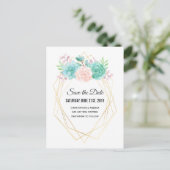 Carte Postale Mariage rose et vert Succulents Enregistrer la dat (Debout devant)