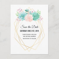 Mariage rose et vert Succulents Enregistrer la dat